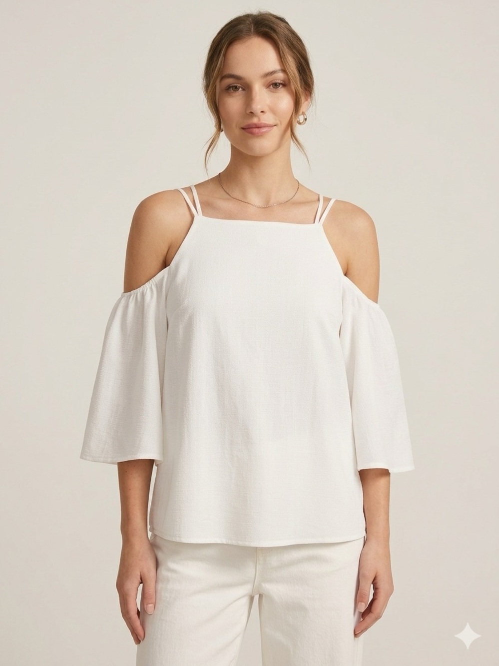 NaNa White Cold-Shoulder Spaghetti Strap Camisole